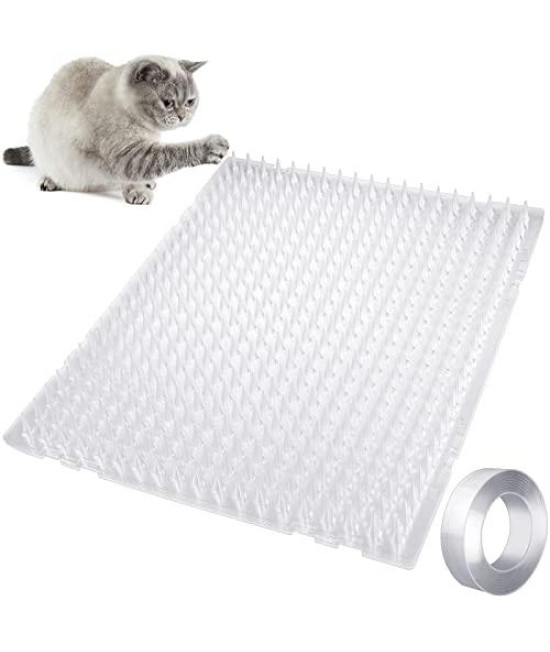 RUIYELE 8 Pack Cat Repellent Mats with Transparent Tape, 16 x 13 InchPlastic Pet Deterrent Mats with Spikes for Indoor&Outdoor, Cat Scat Mats Invisible Fence for Pet