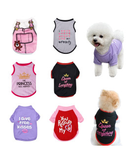 Katolk 6 Pack Dog Clothes For Small Dogs Boy And Girl, Soft And Breathable Puppy Kitten Dog Shirts With Letters For Pet Dogs Cats, Summer Dog T-Shirts Apparel Sleeveless Vests For Chihuahua Yorkies