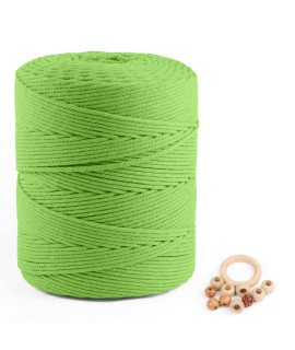 Macrame Cotton Cord 4Mm X 547Yds, Zuext Natural Handmade Apple Green Braided Cords 4 Strands Knitted Rope String For Craft Wall Hanging Weaving Tapestry Dream Catchers Hanger Diy Gift (500M)