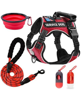 Cymiler Service Dog Vest,No-Pull Dog Harness And Leash Set,Adjustable Oxford Reflective Service Dog Vest Harness With Handle For Outdoor Walking Training,Easy Control For Small Medium Large Dogs