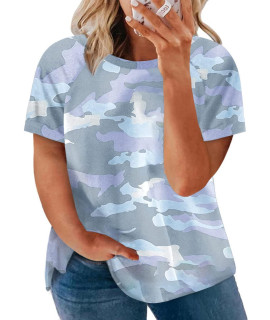Womens Plus Size Tops Casual Tee Crew Neck Short Sleeve Shirts Camouflage 26W