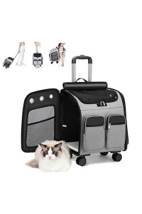 Rolling Cat Pet Carrier with on Wheels, Small Dog Puppy Wheeled Backpack Collapsible Trolley, Cat Car Travel Bag, for Cat Weight Less Than 30LBS/ Puppy Weight Less Than 15LBS (Size Not for Airplane)