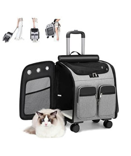 Rolling Cat Pet Carrier with on Wheels, Small Dog Puppy Wheeled Backpack Collapsible Trolley, Cat Car Travel Bag, for Cat Weight Less Than 30LBS/ Puppy Weight Less Than 15LBS (Size Not for Airplane)