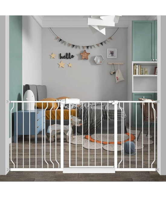 Flower Frail Extra Wide Baby Gates 62-67 Inch Stairs Doorways Hallways Pressure Mount Walk Through Safety Gate For Kids Or Pets With Extensions