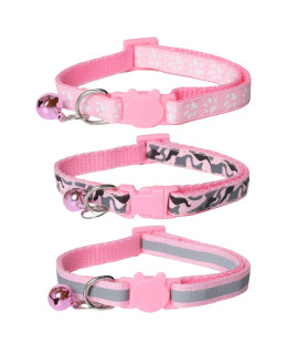 Kitys Fatch Detachable Cat Collars With Bells, Set Of 3, Super Soft Nylon Pet Collar With Name Tag,Adjustable,Cat Collars For Girls Cats Or Boys Cats (Pink)