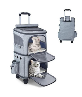 GJEASE Double-Compartment Pet Carrier with Wheels,Cat Carrier for 2 Cats ,Super Ventilated Design,Ideal for Traveling/Hiking /Camping?No Backpack Straps?