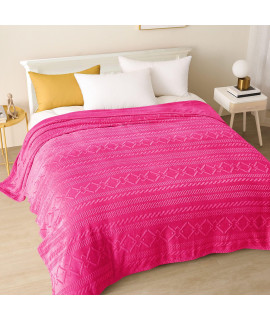 Exclusivo Mezcla Soft King Size Fleece Blanket, 90X104 Inches Warm Fuzzy Luxury Bed Blankets, Decorative Geometry Pattern Plush Blanket For Bed, Hot Pink