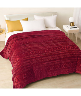 Exclusivo Mezcla Soft Twin Size Fleece Blanket, 90X66 Inches Warm Fuzzy Luxury Bed Blankets, Decorative Geometry Pattern Plush Blanket For Bed, Red