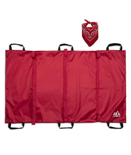 Large Doggie Stretcher - Red Nylon Emergency Animal Transport Carrier, Comfort Handles - with Paisley Bandana