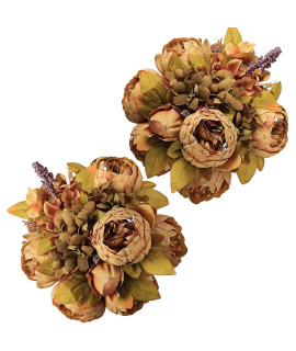Luyue 2Pcs Vintage Artificial Peony Silk Flowers Bouquet Home Wedding Decoration(Coffee Brown)