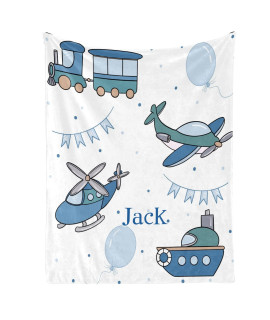 Cartoon Train Aircraft Ship Personalized Baby Blanket For Girl Boy Soft Warm Newborn Throw Naps Custom Blanket 30X40 In