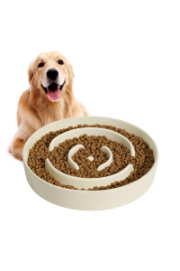 Havniva Ceramic Slow Feeder Dog Bowl, 15 Cups Dog Slow Feeder For Medium Breed , Anti-Gulping , Pet Slower For Fun , Stop Bloat , Preventing Choking (Cream White, 8In Bowl)