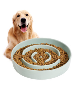 Havniva Ceramic Slow Feeder Dog Bowl, 15 Cups Dog Slow Feeder For Medium Breed , Anti-Gulping , Pet Slower For Fun , Stop Bloat , Preventing Choking (Light Green, 8In Bowl)