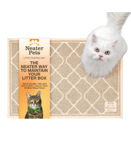 Neater Pets Neater Mat Litter Trapping Mat, Thick Durable Material Catches Mess From Kitty Litter Box To Protect Floors, Soft On Cats Paws, Anti-Skid Backing, Easy To Clean, Beige, 25 X 35