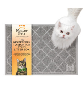 Neater Pets Neater Mat Litter Trapping Mat, Thick Durable Material Catches Mess From Kitty Litter Box To Protect Floors, Soft On Cats Paws, Anti-Skid Backing, Easy To Clean, Grey, 25 X 35