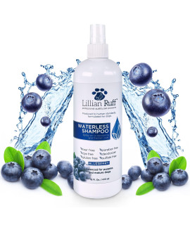 Lillian Ruff Waterless No-Rinse Dog Dry Shampoo Spray with Hydrating Essential Oils - pH-Balanced Dry Shampoo for Dogs - Clean, Condition, Detangle & Deodorize Dry, Sensitive Skin (Blueberry)