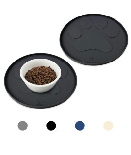 Ptlom Silicone Pet Feeding Mats For Food And Water, Foldable Pet Placemat Non-Slip Waterproof Mats For Small And Medium Cats And Dogs, Raised Edge Prevents Residue From Spilling Onto The Floor, Black