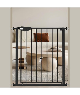 Waowao Triple Lock Baby Gate Extra Wide Pressure Mounted Walk Through Swing Auto Close Safety Black Metal Dog Pet Puppy Cat For Stairs,Doorways,Kitchen 2559-8149 Inch(Black, 311-350479-89Cm)