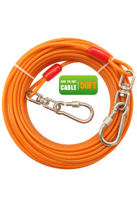 Dog Tie Out Cable, 50 Feet Dog Leads For Yard,Dog Chains For Outside,Camping,Chew Proof Long Leash For Dogs Outsidesteel Wire Dog Runner Cabledog Tether For Small Medium Large Dogs Up To 250 Pounds