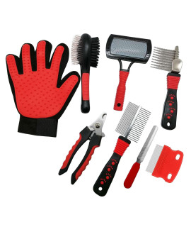 Anqiqi 8 in 1 Complete Dog Grooming Brush Kit,with Pet Hair Removal Glove,Pet Nail Clipper and Double Sided Brush for Cats and Dogs