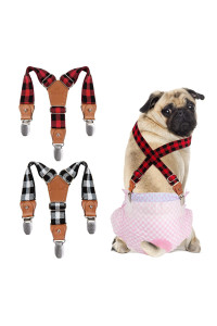 Pet Soft Dog Suspenders 2 Pieces Female Dog Diaper Suspenders For Dogs Diaper Keeper Suspender For Dog Skirt, Dog Dress (Plaid, Xss)