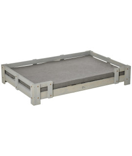 PawHut Large Dog Bed with Soft Sponge Cushion, Wood Dog Bed with Roomy Surface, Elevated and Upraised, Durable Frame, Slate Gray