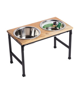 Brave Bark Wood & Metal Feeder - Premium Mango Wood Feeder with Metal Stand, 2 Stainless Steel Bowls for Food or Water Included, Perfect for Dogs, Cats and Pets of Any Size, for Home or Office (Tall)