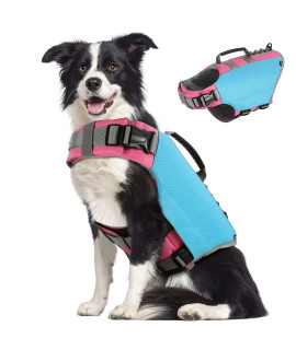 Pawaboo Dog Life Jacket, Reflective Dog Safety Vest Adjustable Pet Life Preserver with Strong Buoyancy & Durable Rescue Handle, Ripstop Dog Lifesaver Vests for Swimming, Boating - Blue, L