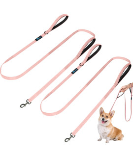 Puppydoggy 2 Pack Dog Leash For Small To Medium Dogs 6 Ft With 3 Reflective Stitching And 2 Traffic Padded Handles Dog Leadrope, Pet Leash For Running Walking Training (6 Ft X 06 In - Pink 2 Pack)