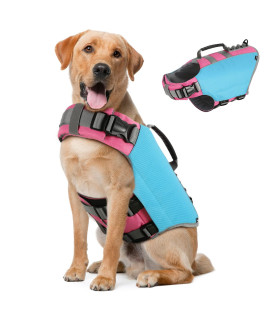Pawaboo Dog Life Jacket, Reflective Dog Safety Vest Adjustable Pet Life Preserver with Strong Buoyancy & Durable Rescue Handle, Ripstop Dog Lifesaver Vests for Swimming, Boating - Blue, XL