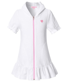 Childrenstar Beach Cover Up For Girls Terry Beach Cover-Up Hooded Zip Robe,Size 12 13 White