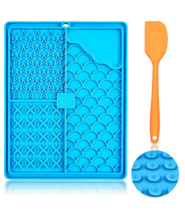 Large Lick Mat For Dogs & Cats, Ciicii 103 * 83 Inch Dog Slow Feeder Licking Mat With Suction Cups (Blue Dog Lick Mat + Orange Spatula) For Dog Treatscat Food (Anti-Slip, Silicone, Newest 2023)