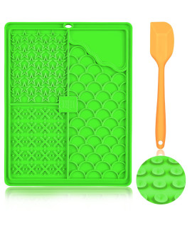 Large Lick Mat For Dogs & Cats, Ciicii 103 * 83 Inch Dog Slow Feeder Licking Mat With Suction Cups (Green Dog Lick Mat + Orange Spatula) For Dog Treatscat Food (Anti-Slip, Silicone, Newest 2023)