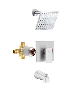 Esnbia Shower Tub Kit, Tub And Shower Faucet Set(Valve Included) With 6-Inch Rain Shower Head And Tub Spout, Single-Handle Tub And Shower Trim Kit,Brushed Nickel