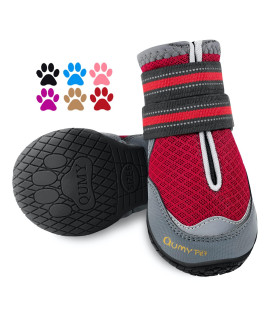 Qumy 2Pcs Dog Boots For Hot Pavement Shoes For Dogs Summer Heat Resistant Booties Mesh Breathable Nonslip With Reflective Straps Red Size 7