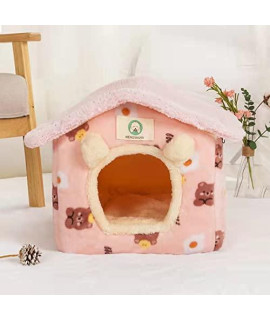 New Indoor Dog House Foldable Kennel Portable Cat and Dog Bed Soft Pet Bed Tent Warm Cat Hole Pet Sofa Closed Cat Villa Four Seasons Warm House (S, Pink)