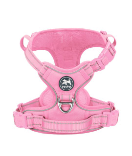 Poypet No Pull Dog Harness, No Choke Reflective Dog Vest, Adjustable Pet Harnesses With 2 Leash Attachments With Easy Control Padded Handle For Small Medium Large Dogs(Light Pink Matching Trim,M)