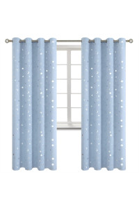 Bgment Nursery Blackout Curtains For Kids Bedroom, Grommet Thermal Insulated Room Darkening Printed Nursery Curtains, 2 Panels Of 52 X 84 Inch, Spa Blue