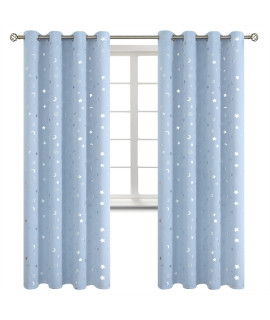 Bgment Nursery Blackout Curtains For Kids Bedroom, Grommet Thermal Insulated Room Darkening Printed Nursery Curtains, 2 Panels Of 52 X 84 Inch, Spa Blue
