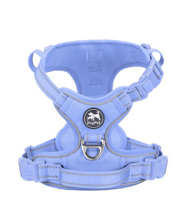 Poypet No Pull Dog Harness, No Choke Reflective Dog Vest, Adjustable Pet Harnesses With Easy Control Padded Handle For Small Medium Large Dogs(Light Blue Matching Trim,L)