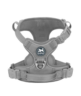 Poypet No Pull Dog Harness, No Choke Reflective Dog Vest, Adjustable Pet Harnesses With Easy Control Padded Handle For Small Medium Large Dogs(Gray,M)