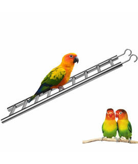 GEKMOR Parrot Ladder 9-Step Stainless Steel Rustproof Metal Nonskid Smooth Portable Bird Cage Ladder with Hooks Cockatiel Stand Ladder for Parrots Parakeets Cockatoos Lovebirds