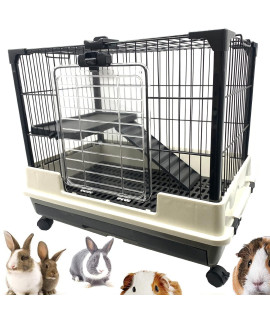Large Multi-Level Indoor Small Animal Pet Cage For Guinea Pig Ferret Chinchilla Cat Playpen Rabbit Hutch With Solid Platform & Ramp, Leakproof Litter Tray, 2 Large Access Doors Lockable Casters