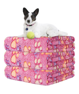 KOGSA Dog Blankets,3 Pack Blanket for Dogs,Cats,Dog Blankets for Medium Dogs Washable,Cute Paw Pattern,Soft Fleece Dog Blanket,Pet Mat Throw Cover for Kennel Crate Bed,Pet Blanket 41 x 31(Pink)