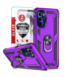 Leyi Phone Case For Moto G Stylus 5G 2022, Motorola Moto G Stylus 5G Case With 2 Pcs Tempered Glass Screen Protector, Military-Grade] Case With Magnetic Ring Kickstand For Moto Stylus 2022 5G, Purple