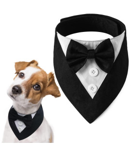Fuamey Dog Tuxedo,Formal Dog Wedding Bandana Dog Collar With Bow Tie Dog Birthday Costume Adjustable Pet Party Tux Dog Wedding Attire,Dog Valentines Outfit Cosplay For Small Medium Large Pets Black-L