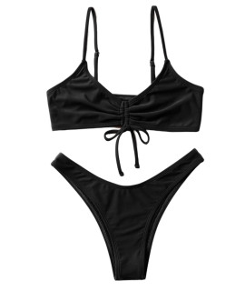 Soly Hux Womens Spaghetti Strap Drawstring Bikini Bathing Suits 2 Piece Swimsuits Black S