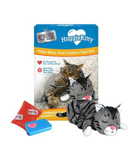 HuggieKitty by Pets Know Best- Cuddly Cat Toy, Soothing Sound & Warmth Help Relax & Comfort Your Pet- Purr & Heartbeat, Heating Pack- Grey