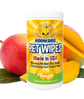 Pet Grooming Wipes Conditions And Deodorizes Coat No Parabens Or Sls Large Wet & Thick Cleaning Best For Dogs And Cats (Mango, 75Ct)