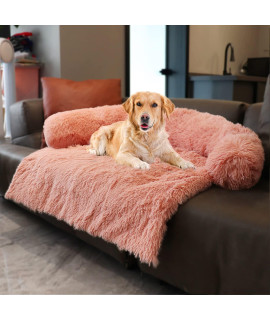 Dekeyoo Waterproof Dog Beds for Couch with Soft Neck Bolster, Universal Pet Furniture Cover, Sofa Bed Cover, Plush Dog Bed and More for Dogs and Cats, Machine Washable Pink Medium